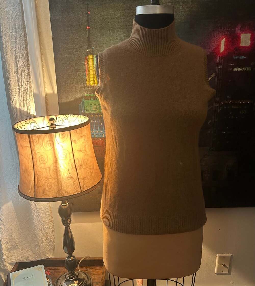 Saks Fifth Avenue Cashmere Turtleneck Sleeveless Sweater Brown